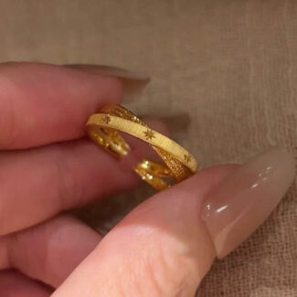 Double Layer Cross Star Ring with Brushed Copper Finish