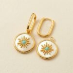 18K Gold Plated Mother of Pearl Earrings — Celestial Sunburst Charm
