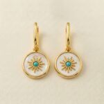 18K Gold Plated Mother of Pearl Earrings — Celestial Sunburst Charm