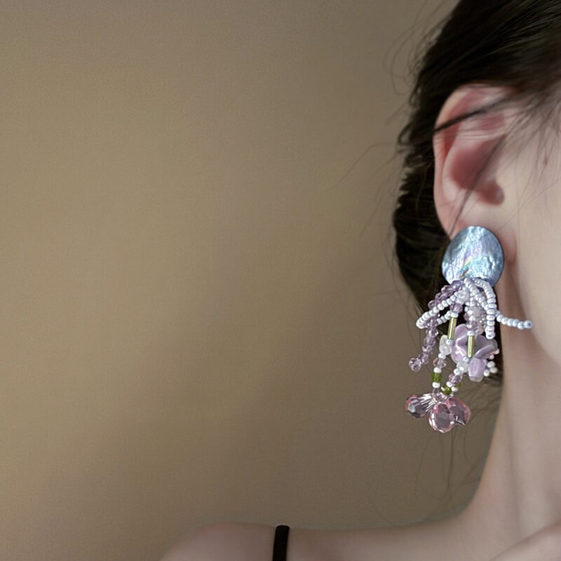 French-Style Shell-Shaped And Amethyst Vacation Earrings——Coastal Reverie