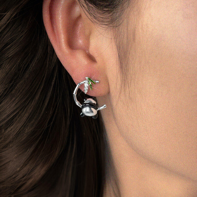 Panda And Bamboo Silver Earrings——Gentle Wilderness