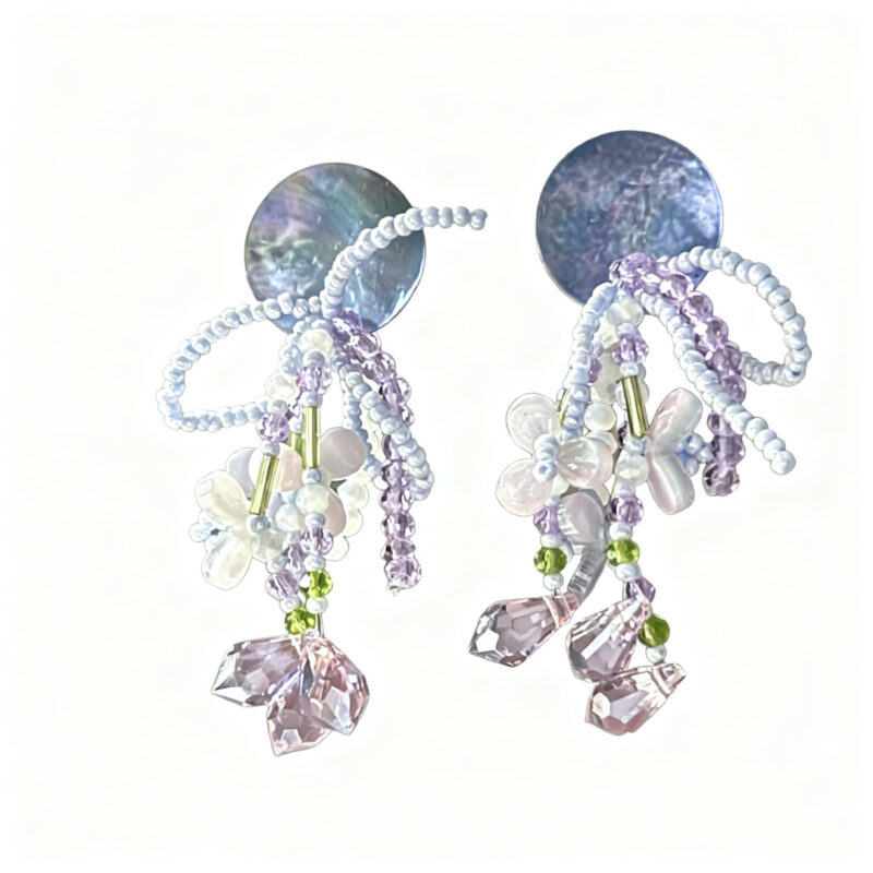 French-Style Shell-Shaped And Amethyst Vacation Earrings——Coastal Reverie