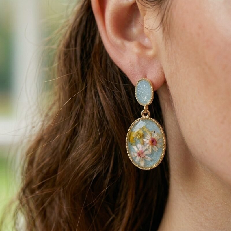 Monet Collection Amber Daisy Dried Flower Earrings