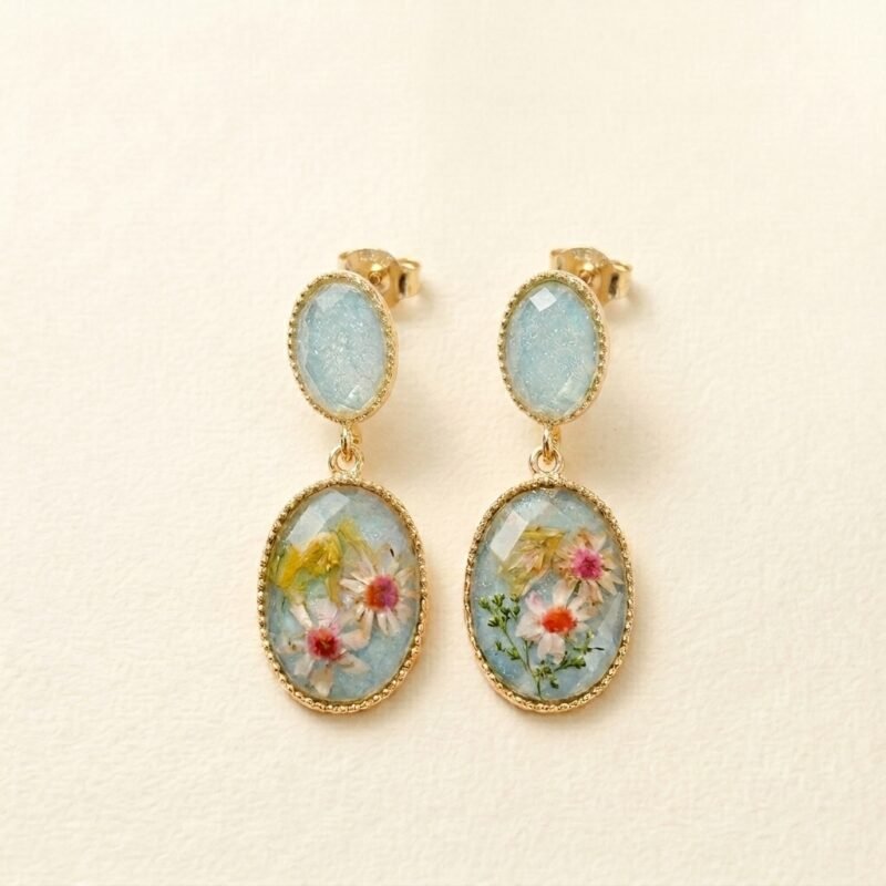 Monet Collection Amber Daisy Dried Flower Earrings