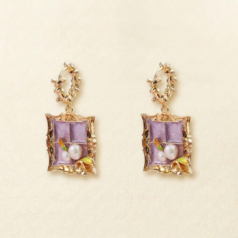 Monet Garden Vintage Floral Palace Earrings – 18k Gold Plated