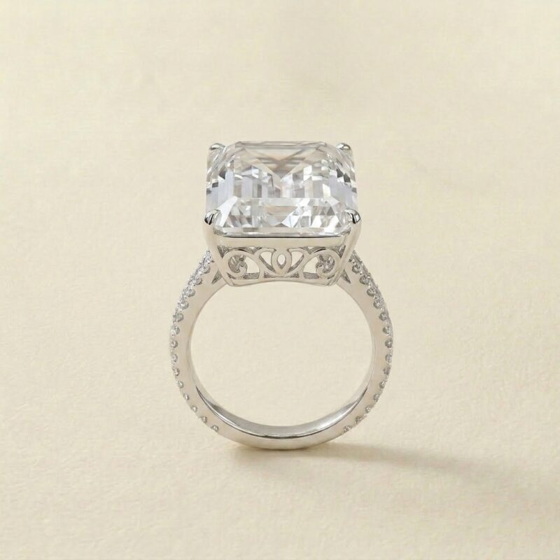 White Crystal Silver Ring — Bold Geometric Statement