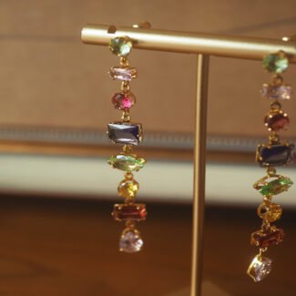 Earrings Crystal - Retro Mosaic Rainbow, silver