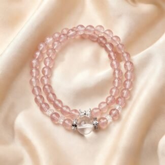 Love and Clarity Strawberry Quartz With White Crystal Double Bracelet——Blossom Clarity