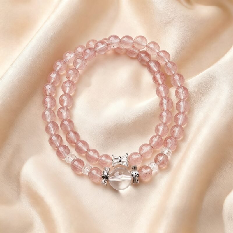 Love and Clarity Strawberry Quartz With White Crystal Double Bracelet——Blossom Clarity Love and Clarity Strawberry Quartz With White Crystal Double Bracelet——Blossom Clarity