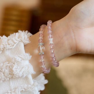Love and Clarity Strawberry Quartz With White Crystal Double Bracelet——Blossom Clarity