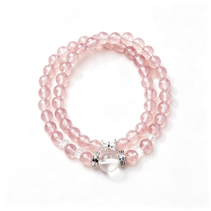 Love and Clarity Strawberry Quartz With White Crystal Double Bracelet——Blossom Clarity Love and Clarity Strawberry Quartz With White Crystal Double Bracelet——Blossom Clarity