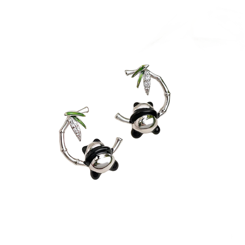Panda And Bamboo Silver Earrings——Gentle Wilderness Panda And Bamboo Silver Earrings——Gentle Wilderness