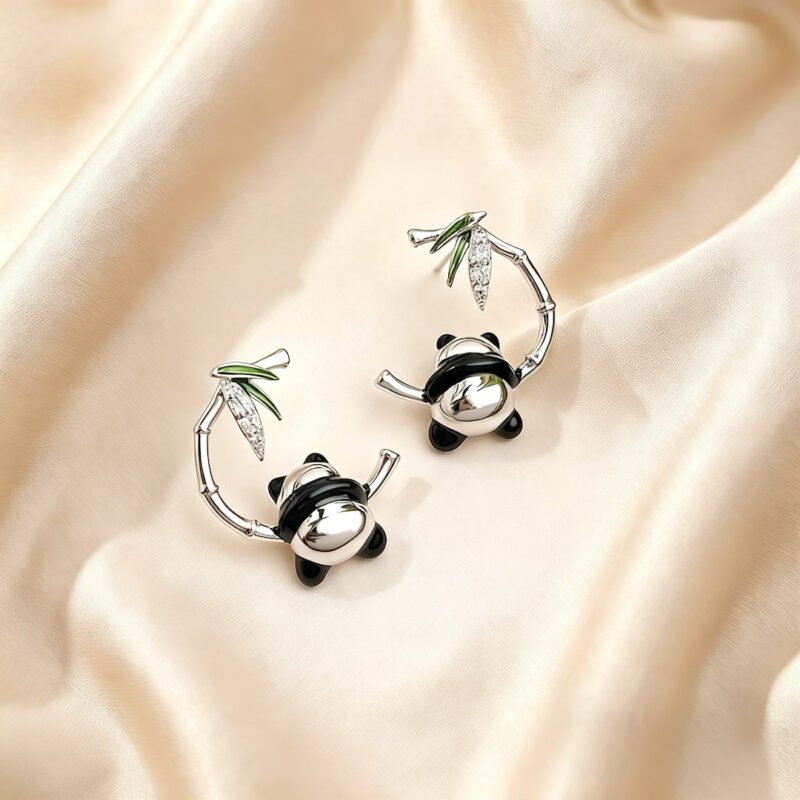 Panda And Bamboo Silver Earrings——Gentle Wilderness Panda And Bamboo Silver Earrings——Gentle Wilderness