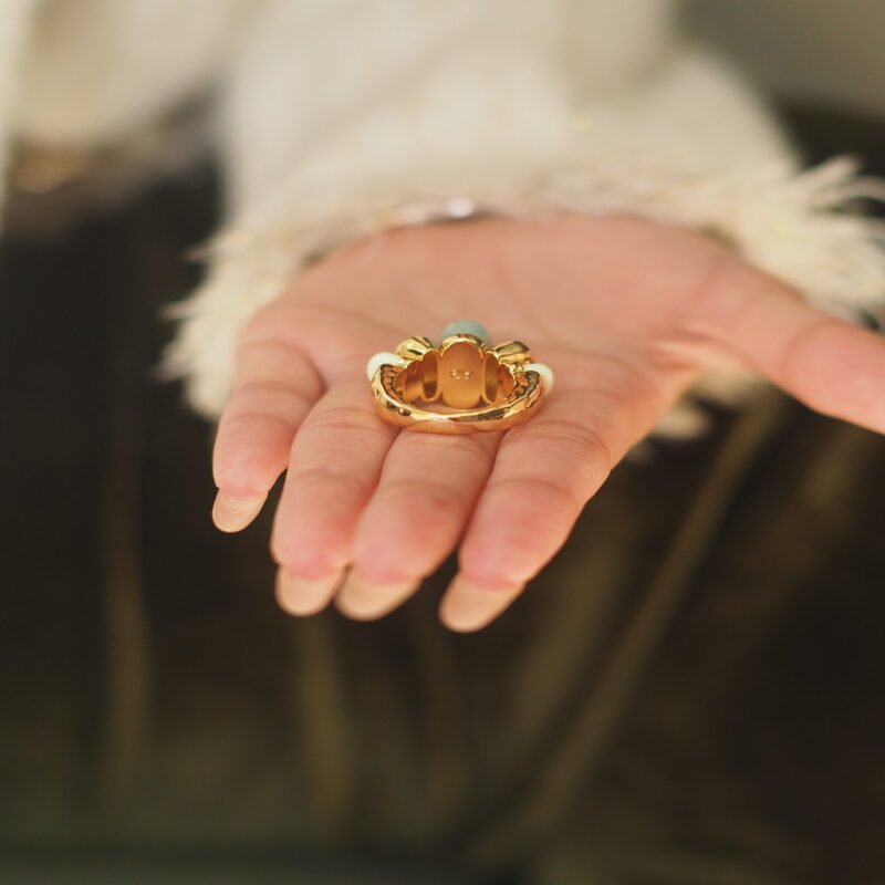 Ring Chalcedony - Vintage Aqua Oil Painting, gold Ring Chalcedony - Vintage Aqua Oil Painting, gold