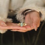 Ring Chalcedony - Vintage Aqua Oil Painting, gold