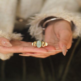 Ring Chalcedony - Vintage Aqua Oil Painting, gold