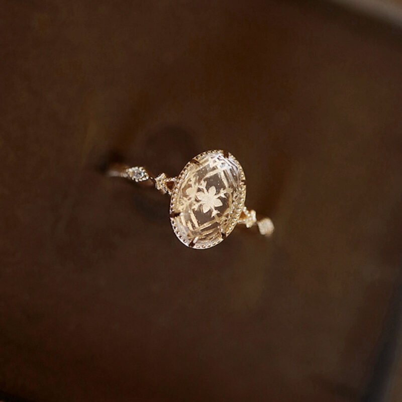 Ring Crystal Quartz - Carved Crystal Rose, gold
