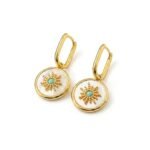 18K Gold Plated Mother of Pearl Earrings — Celestial Sunburst Charm