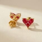 18K Gold Plated Red Corundum — Heart Stud Earrings
