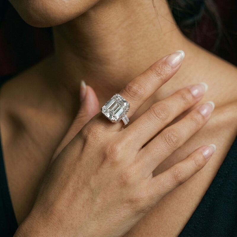 White Crystal Silver Ring — Bold Geometric Statement