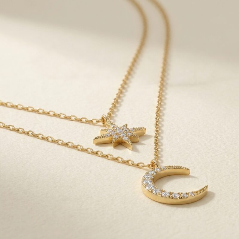 Celestial Layered Star Moon Necklace – Midnight Symphony