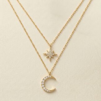 Celestial Layered Star Moon Necklace – Midnight Symphony