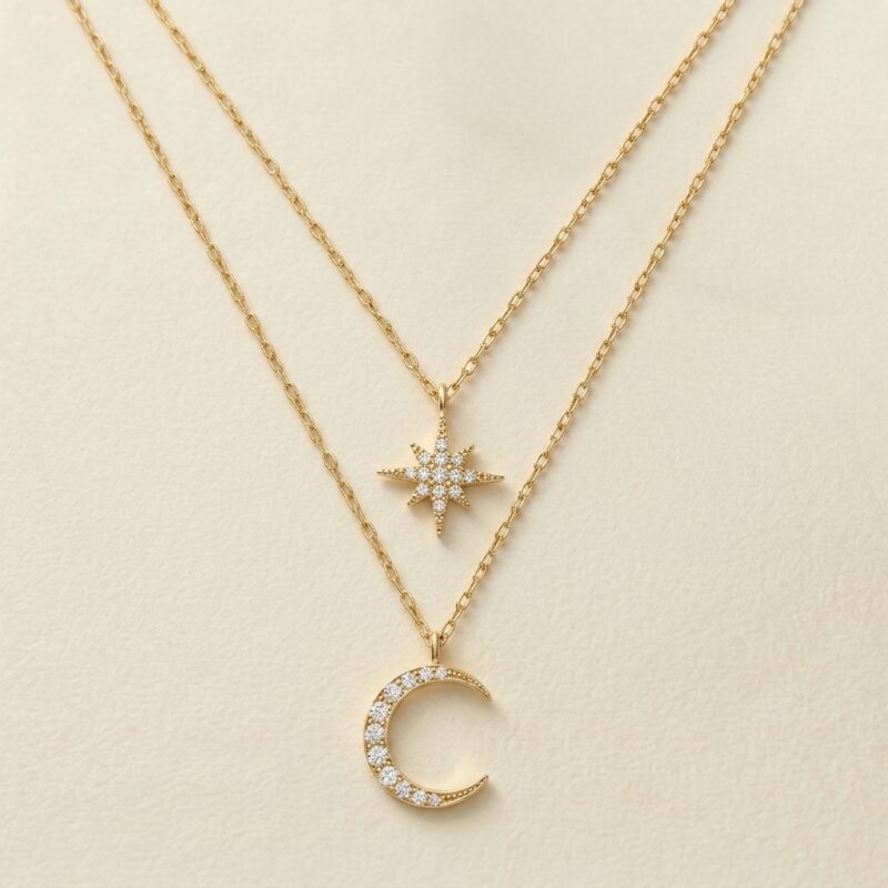 Celestial Layered Star Moon Necklace – Midnight Symphony
