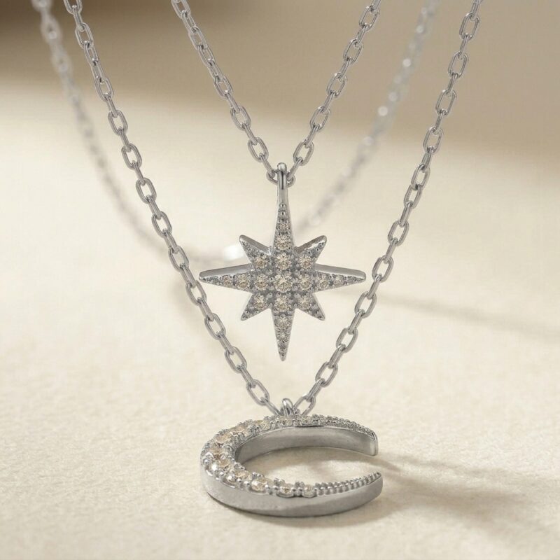 Celestial Layered Star Moon Necklace – Midnight Symphony