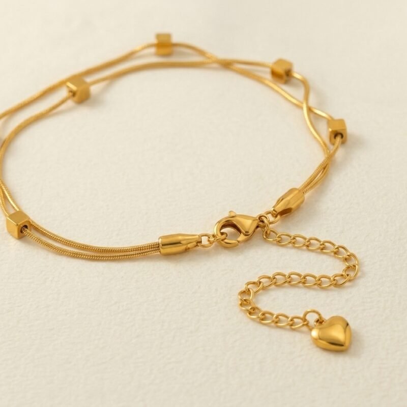 Double-Layer Geometric Cube Anklet – Modern Harmony (1) Double-Layer Geometric Cube Anklet – Modern Harmony