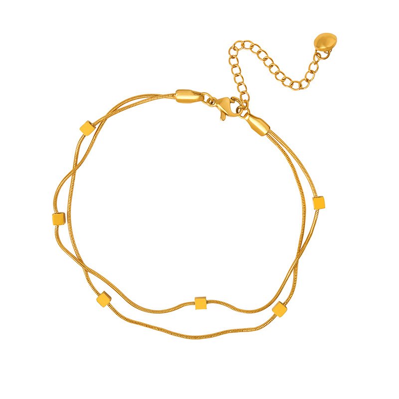 Double-Layer Geometric Cube Anklet – Modern Harmony (1) Double-Layer Geometric Cube Anklet – Modern Harmony