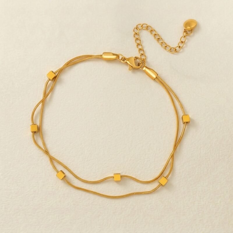 Double-Layer Geometric Cube Anklet – Modern Harmony (3) Double-Layer Geometric Cube Anklet – Modern Harmony