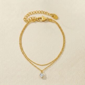 Double-Layered Sparkling Zircon Anklet – Golden Dew