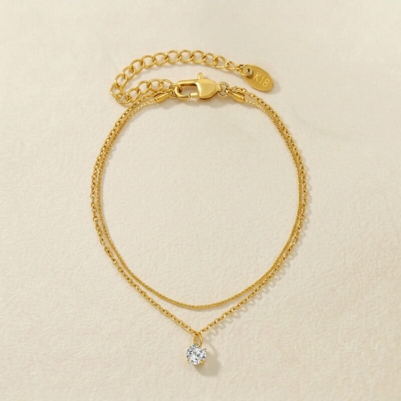 Double-Layered Sparkling Zircon Anklet – Golden Dew