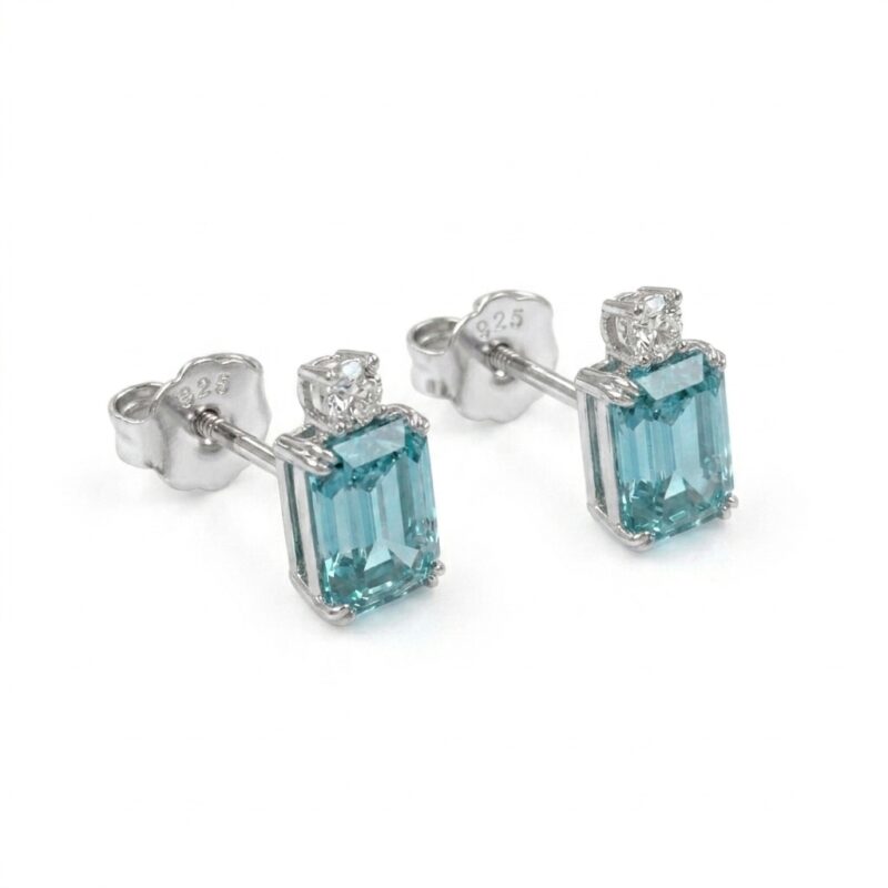 925 Sterling Silver Aquamarine Stud Earrings — Asscher Cut Ocean Sparkle 925 Sterling Silver Aquamarine Stud Earrings — Asscher Cut Ocean Sparkle