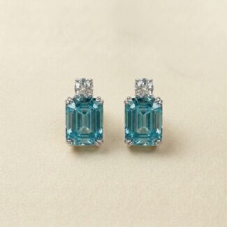 925 Sterling Silver Aquamarine Stud Earrings — Asscher Cut Ocean Sparkle
