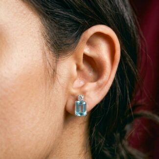 925 Sterling Silver Aquamarine Stud Earrings — Asscher Cut Ocean Sparkle