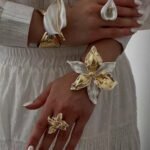 18K Gold Plated Brass — Openwork Bicolor Floral Statement Cuff