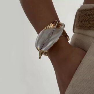 18K Gold Plated Brass — Openwork Bicolor Floral Statement Cuff