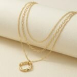 18K Gold Plated Stainless Steel — Three-Layer Layered Molten Ring Necklace