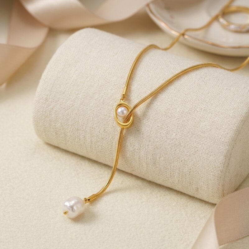 18K Gold Plated — Baroque Pearl Y-Shape Lariat Necklace