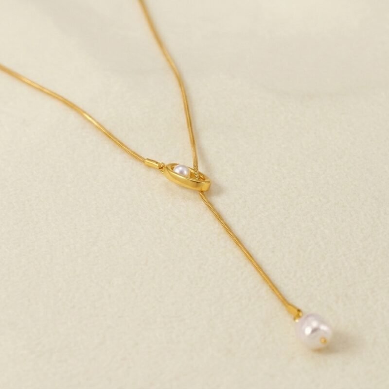 18K Gold Plated — Baroque Pearl Y-Shape Lariat Necklace