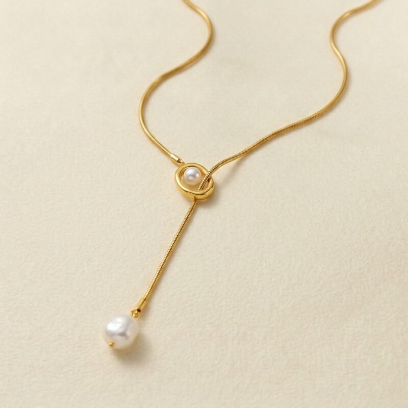 18K Gold Plated — Baroque Pearl Y-Shape Lariat Necklace