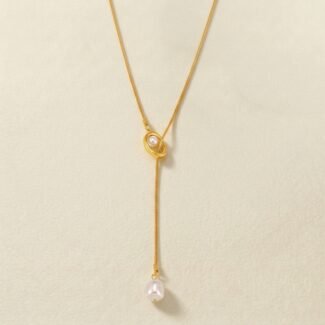 18K Gold Plated — Baroque Pearl Y-Shape Lariat Necklace