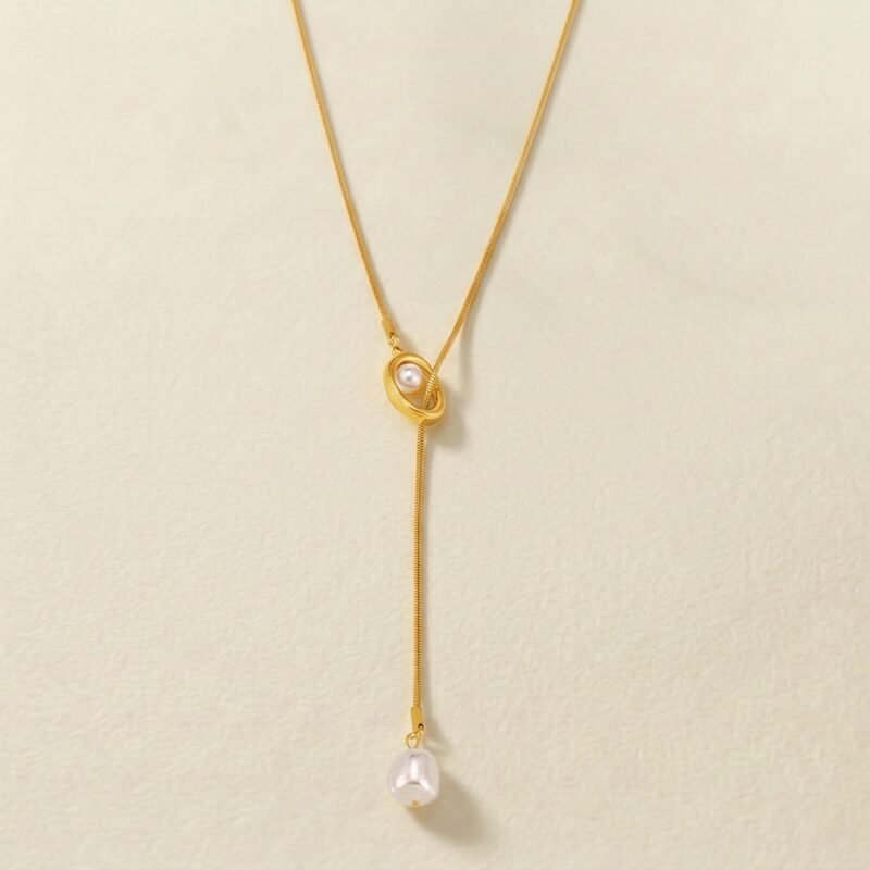18K Gold Plated — Baroque Pearl Y-Shape Lariat Necklace