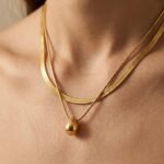18K Gold Plated — Layered Herringbone Droplet Necklace