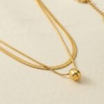 18K Gold Plated — Layered Herringbone Droplet Necklace