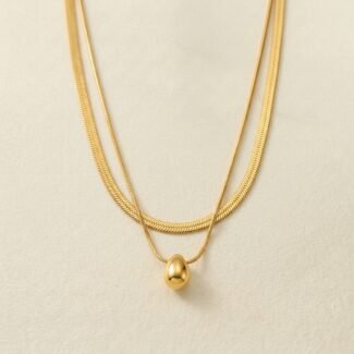18K Gold Plated — Layered Herringbone Droplet Necklace