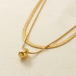 18K Gold Plated — Layered Herringbone Droplet Necklace