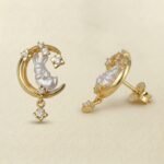 Silver-Plated Post Micro-Set Zircon Moon Rabbit Studs — Painted Moon Sweet Charm