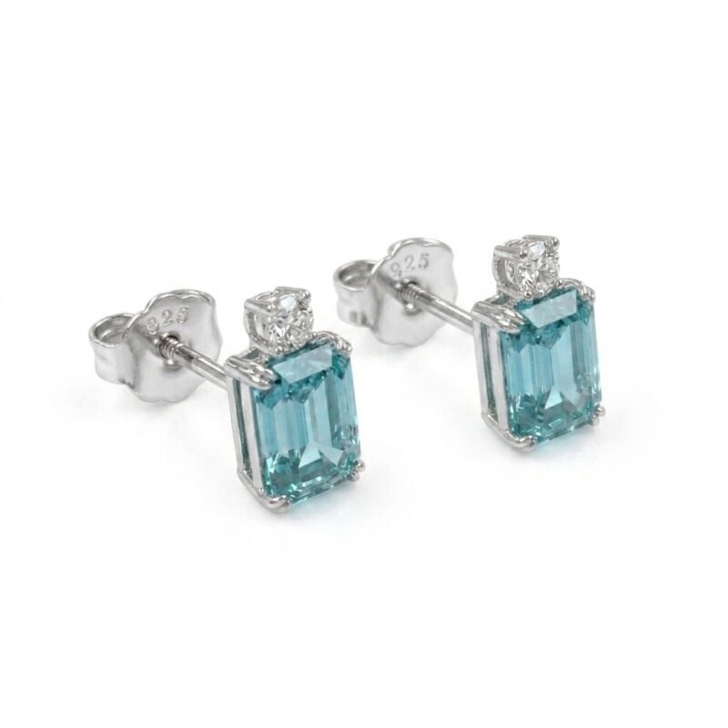 925 Sterling Silver Aquamarine Stud Earrings — Asscher Cut Ocean Sparkle